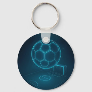 Neon Futuristic Soccer Field Art Key Ring