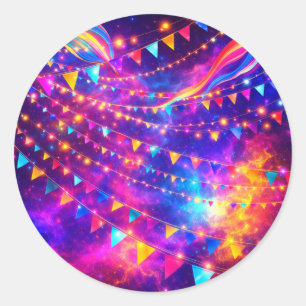 Neon Galaxy Festival Abstract Pattern Design Classic Round Sticker
