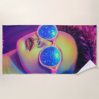 Neon Galaxy Glamour Beach Towel