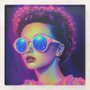 Neon Galaxy Glamour Glass Coaster