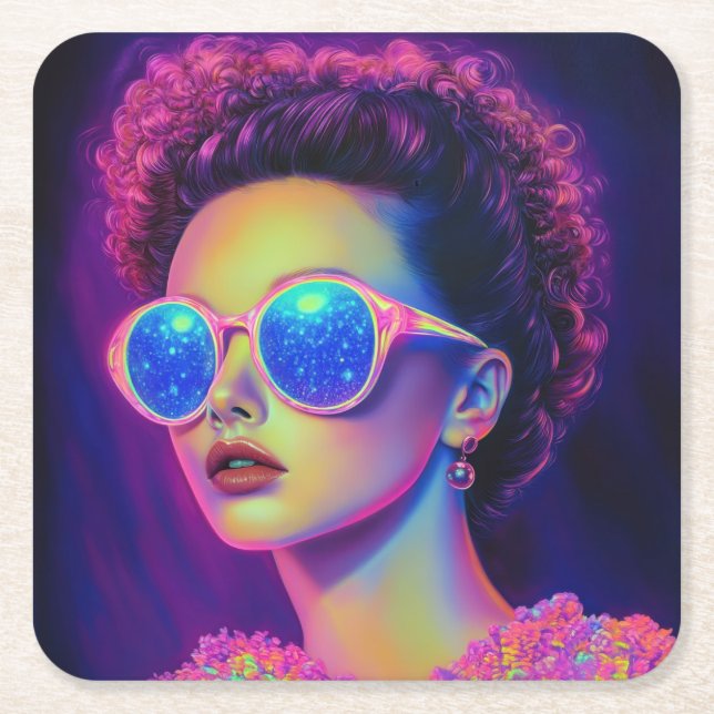 Neon Galaxy Glamour  Square Paper Coaster (Front)