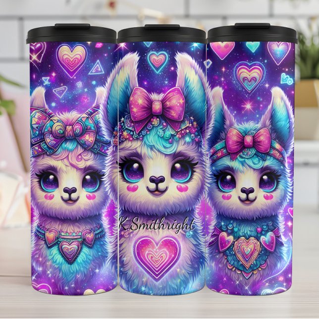 Neon Galaxy Llama Trio with Hearts Thermal Tumbler (Creator Uploaded)