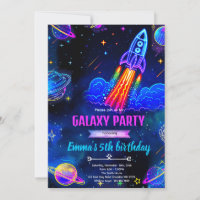 Neon Galaxy Space Birthday Invitation
