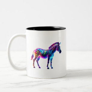 Neon Galaxy Zebra Art – Vibrant Psychedelic Stripe Two-Tone Coffee Mug