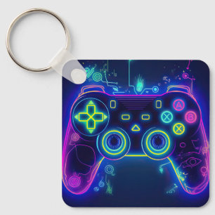 Neon Gamer Arcade Video Game Level Up Birthday Key Ring