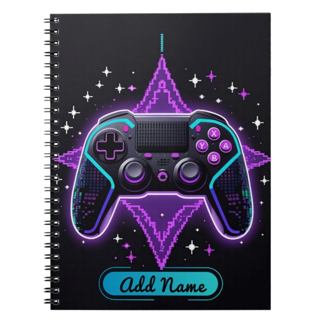 Neon Gamer Controller Notebook – Editable Name (Front)