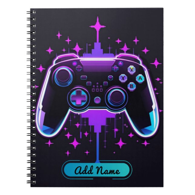 Neon Gamer Controller Notebook (Editable Name) (Front)