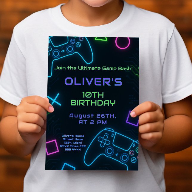 Neon Gamer Party – Video Game Birthday Invitation (Creator Uploaded)