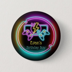 Neon Gaming Birthday Party Custom 6 Cm Round Badge