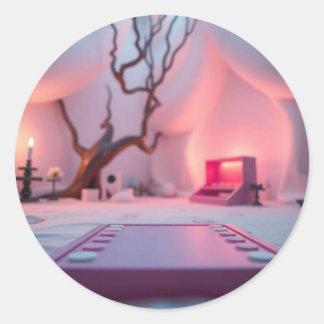 Neon gaming controller logo classic round sticker