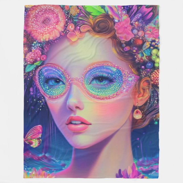 Neon Garden Goddess  Fleece Blanket (Front)