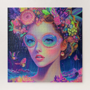 Neon Garden Goddess Jigsaw Puzzle