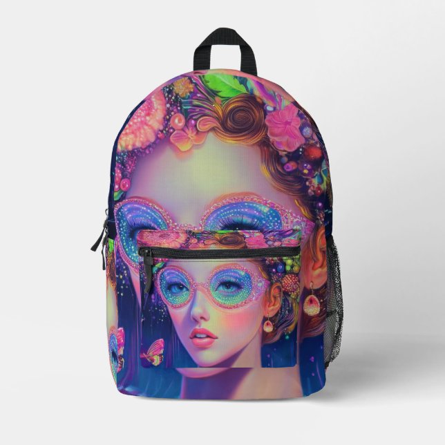 Neon Garden Goddess  Printed Backpack (Front)