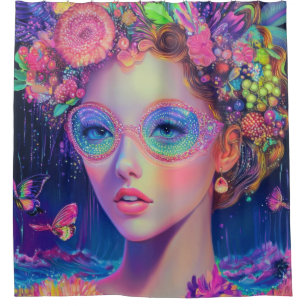 Neon Garden Goddess Shower Curtain