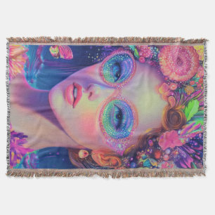 Neon Garden Goddess  Throw Blanket