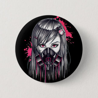 Neon Gas Mask Girl 6 Cm Round Badge