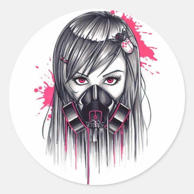 Neon Gas Mask Girl Classic Round Sticker (Front)