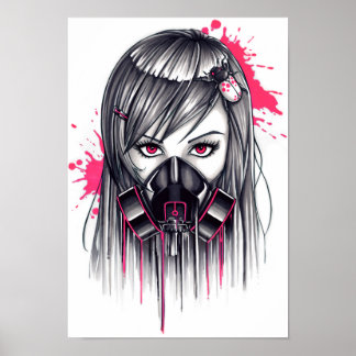 Neon Gas Mask Girl Poster