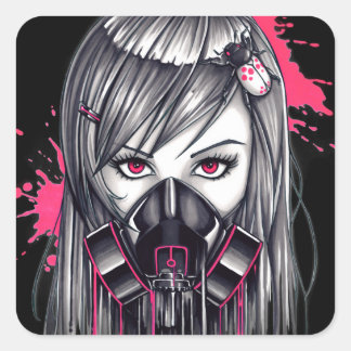 Neon Gas Mask Girl Square Sticker