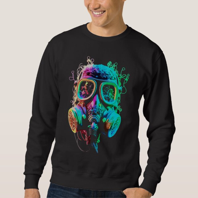 Neon Gas Mask: Vibrant Chaos Art Sweatshirt (Front)