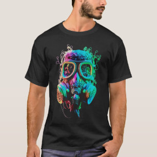 Neon Gas Mask: Vibrant Chaos Art T-Shirt