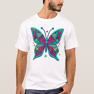Neon Geo Butterfly Iron-On Patch Art T-Shirt