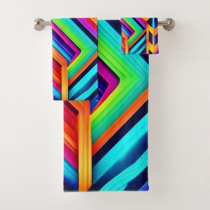 Neon Geometric Abstract Art Bath Towel Set