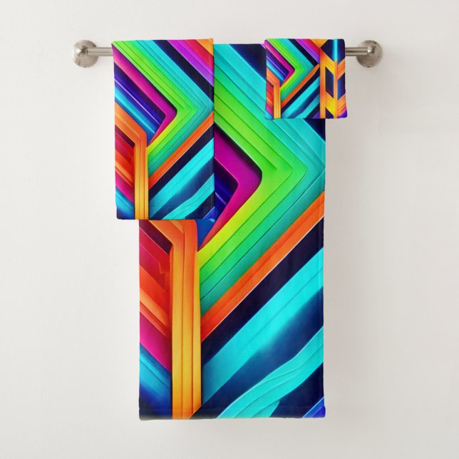 Neon Geometric Abstract Art Bath Towel Set (Insitu)