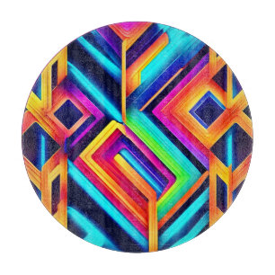 Neon Geometric Abstract Art Cutting Board