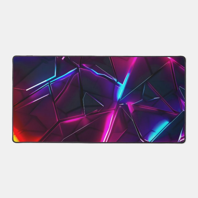 Neon Geometric Abstract Futuristic Cyberpunk Desk Mat (Front)