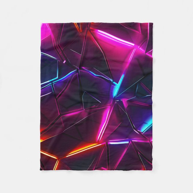 Neon Geometric Abstract Futuristic Cyberpunk Fleece Blanket (Front)
