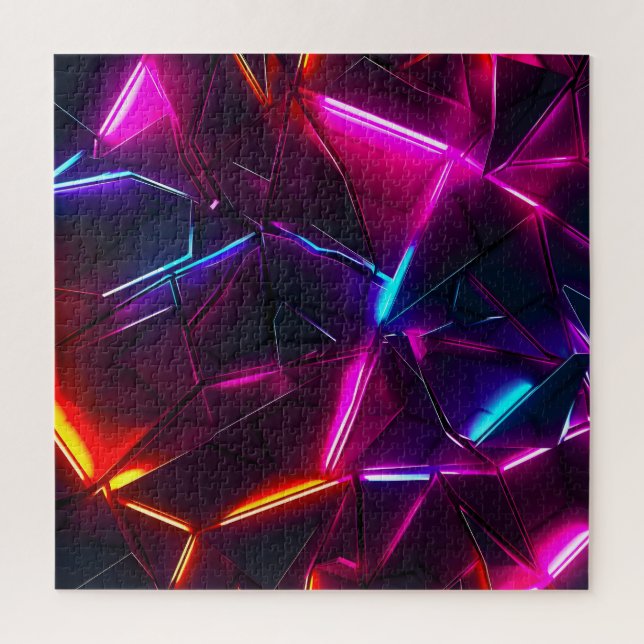 Neon Geometric Abstract Futuristic Cyberpunk Jigsaw Puzzle (Vertical)
