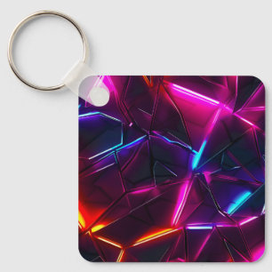 Neon Geometric Abstract Futuristic Cyberpunk Key Ring