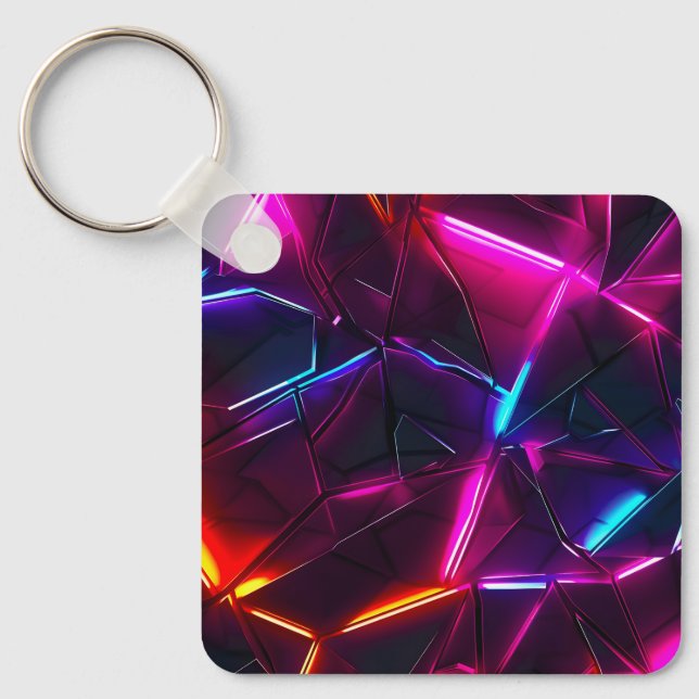 Neon Geometric Abstract Futuristic Cyberpunk Key Ring (Front)