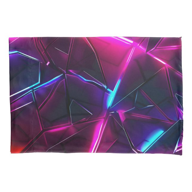 Neon Geometric Abstract Futuristic Cyberpunk Pillowcase (Front)