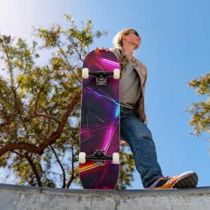 Neon Geometric Abstract Futuristic Cyberpunk Skateboard