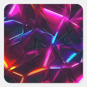 Neon Geometric Abstract Futuristic Cyberpunk Square Sticker