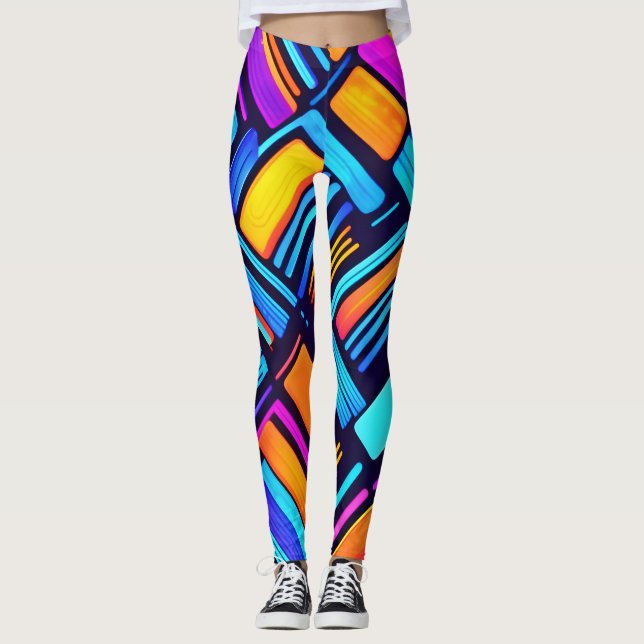 Neon Geometric Abstract Leggings (Front)