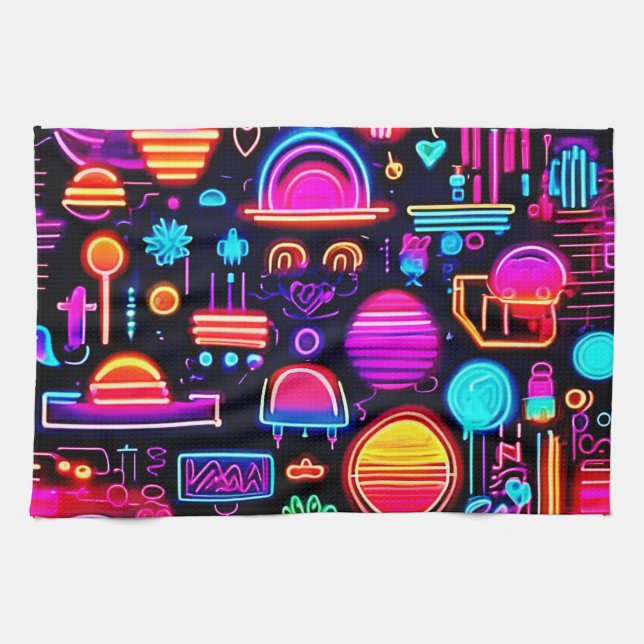 Neon Geometric Abstract Tea Towel (Horizontal)