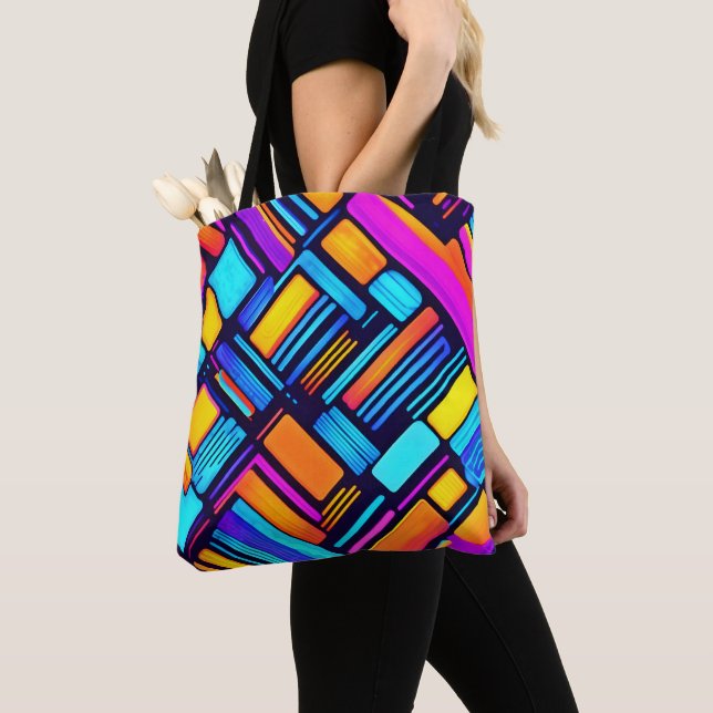 Neon Geometric Abstract Tote Bag (Close Up)