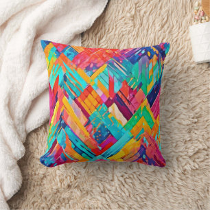 Neon Geometric Dreamscape Cushion