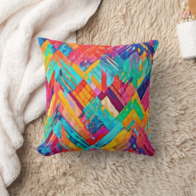 Neon Geometric Dreamscape Cushion (Blanket)