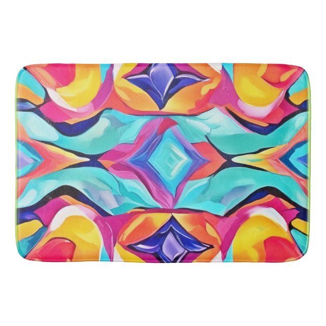 Neon Geometric Fusion Art Bath Mat (Front)