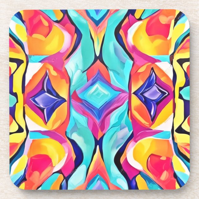 Neon Geometric Fusion Art Coaster (Front)