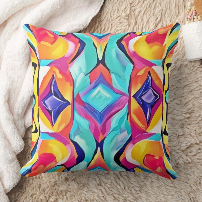 Neon Geometric Fusion Art Cushion (Blanket)