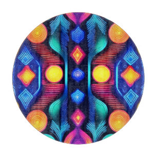 Neon Geometric Mandala Art Cutting Board