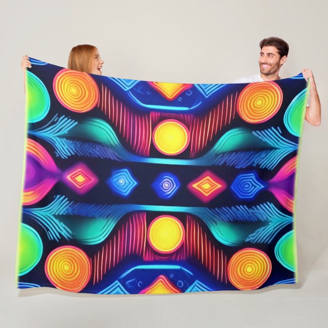 Neon Geometric Mandala Art Fleece Blanket (In Situ)