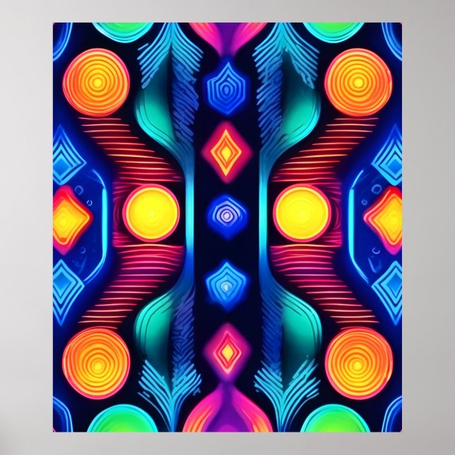 Neon Geometric Mandala Art Poster (Front)