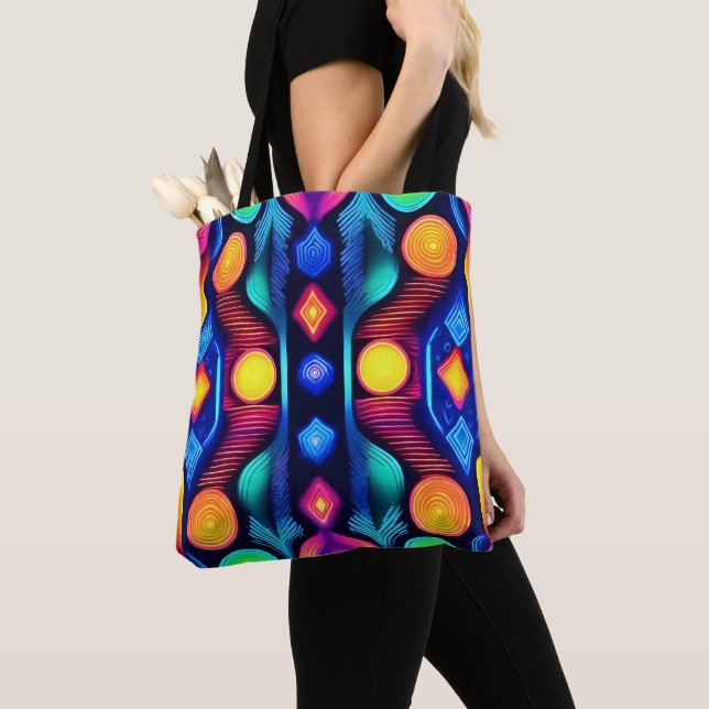 Neon Geometric Mandala Art Tote Bag (Close Up)