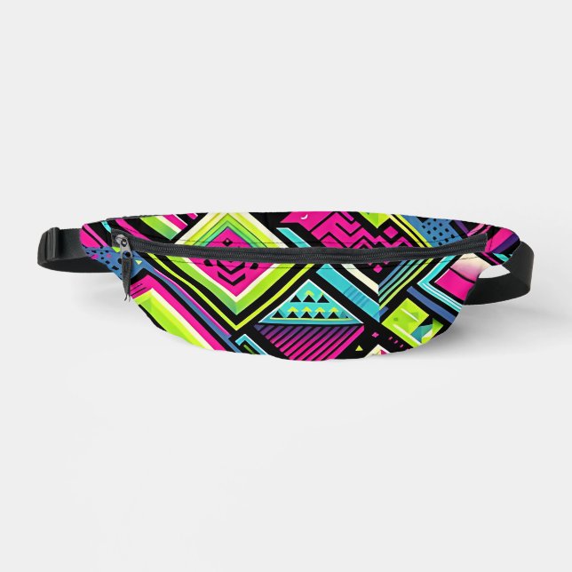 Neon Geometric Retro Vibes Bum Bags (Front)